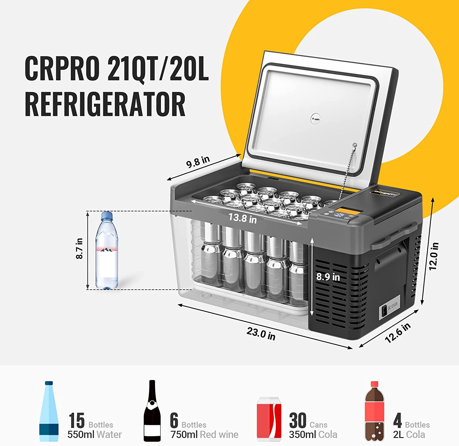 BougeRV 12 Volt Refrigerator, CRPRO 30 Quart 12V Car Fridge