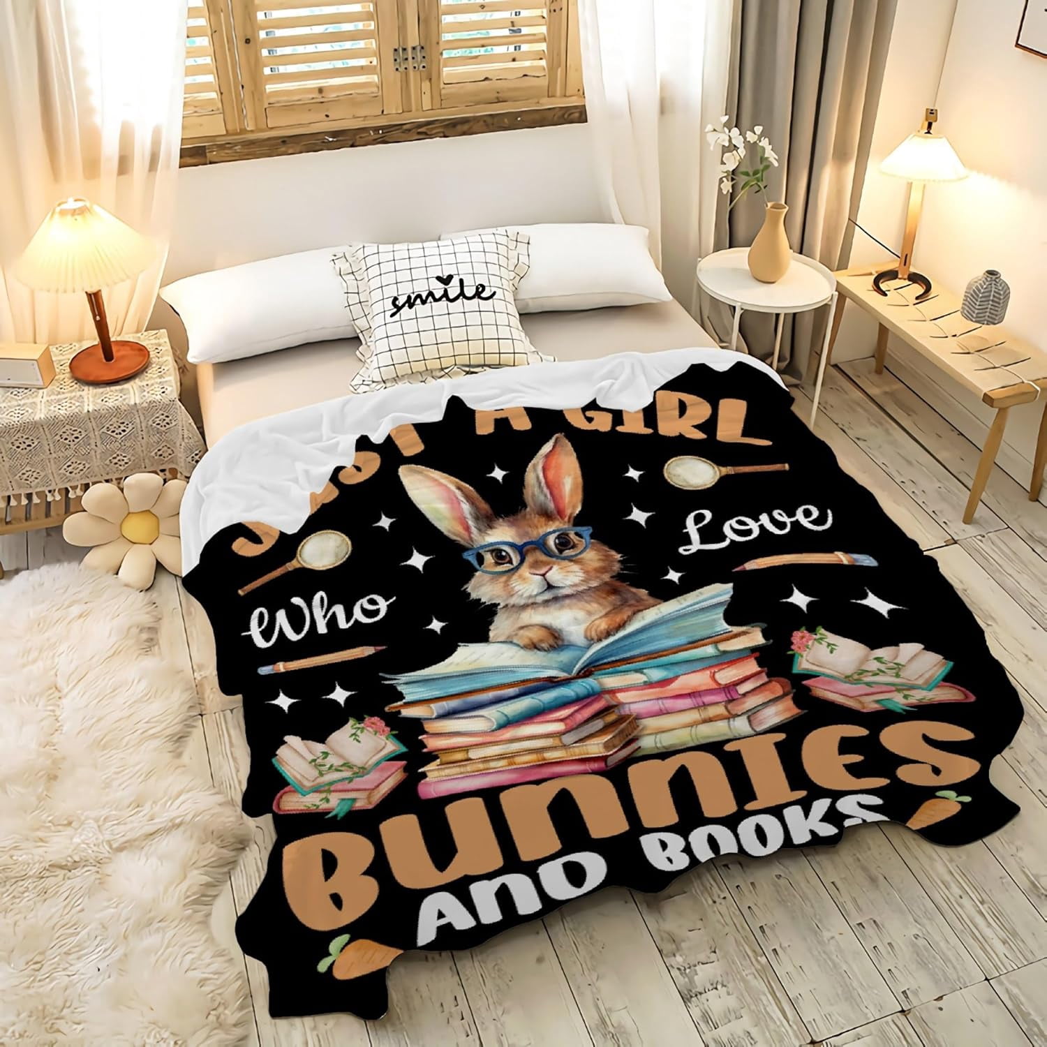 Just a Girl Who Loves Bunny Blanket Gifts for Bunnies Lovers Girls Women Kids Warm Soft Throw Cozy Blankets for Bed Couch Gift for Birthday Graduation 40"x50" for Kids