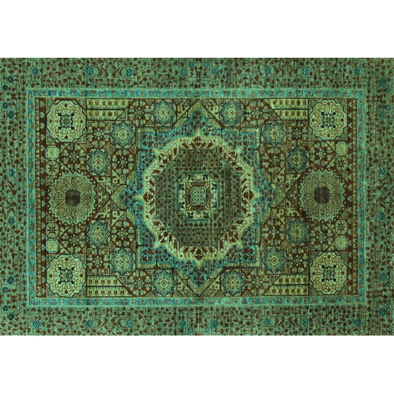Ahgly Company Indoor Rectangle Abstract Turquoise Blue Modern Area Rugs, 3' x 5'