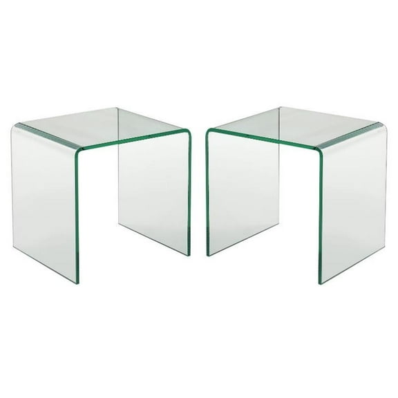 Home Square 18" Contemporary Glass End Table with Round Edge in Clear - Set of 2