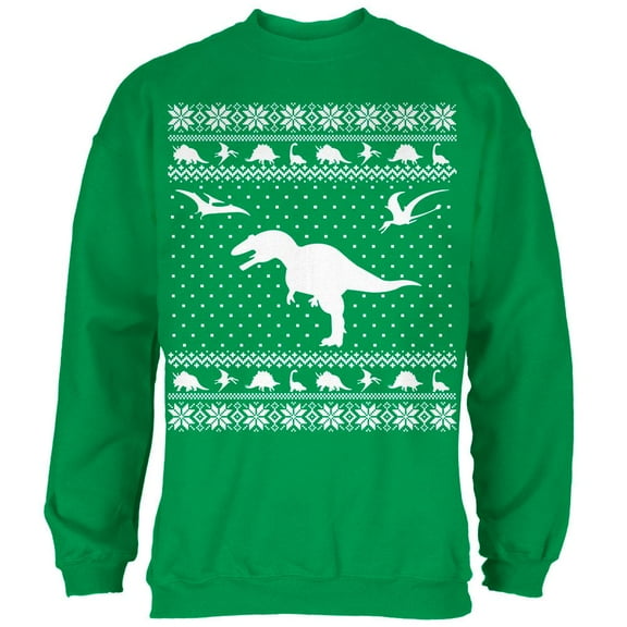 Dinosaurs Ugly XMAS Sweater Irish Green Adult Sweatshirt - 2X-Large