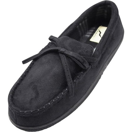 Norty Mens Moccasin Slip On Loafer Slipper Indoor/Outdoor Sole - 3 Colors, 40017 Black /