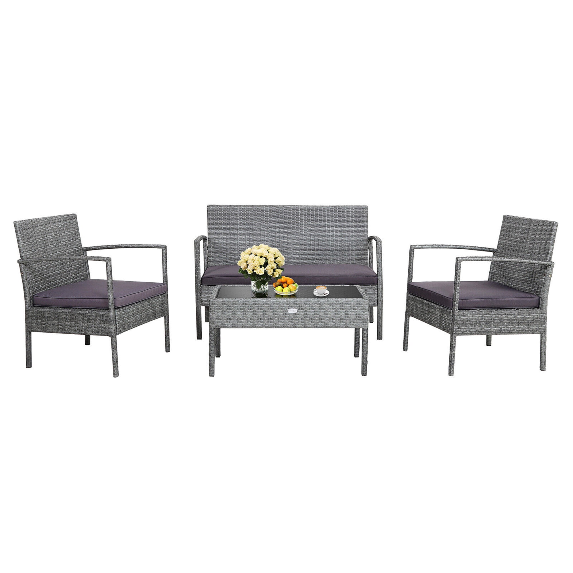 Gymax Fashion 8PCS Rattan Patio Furniture Set Outdoor Wicker Conversation Set w/ Cushions