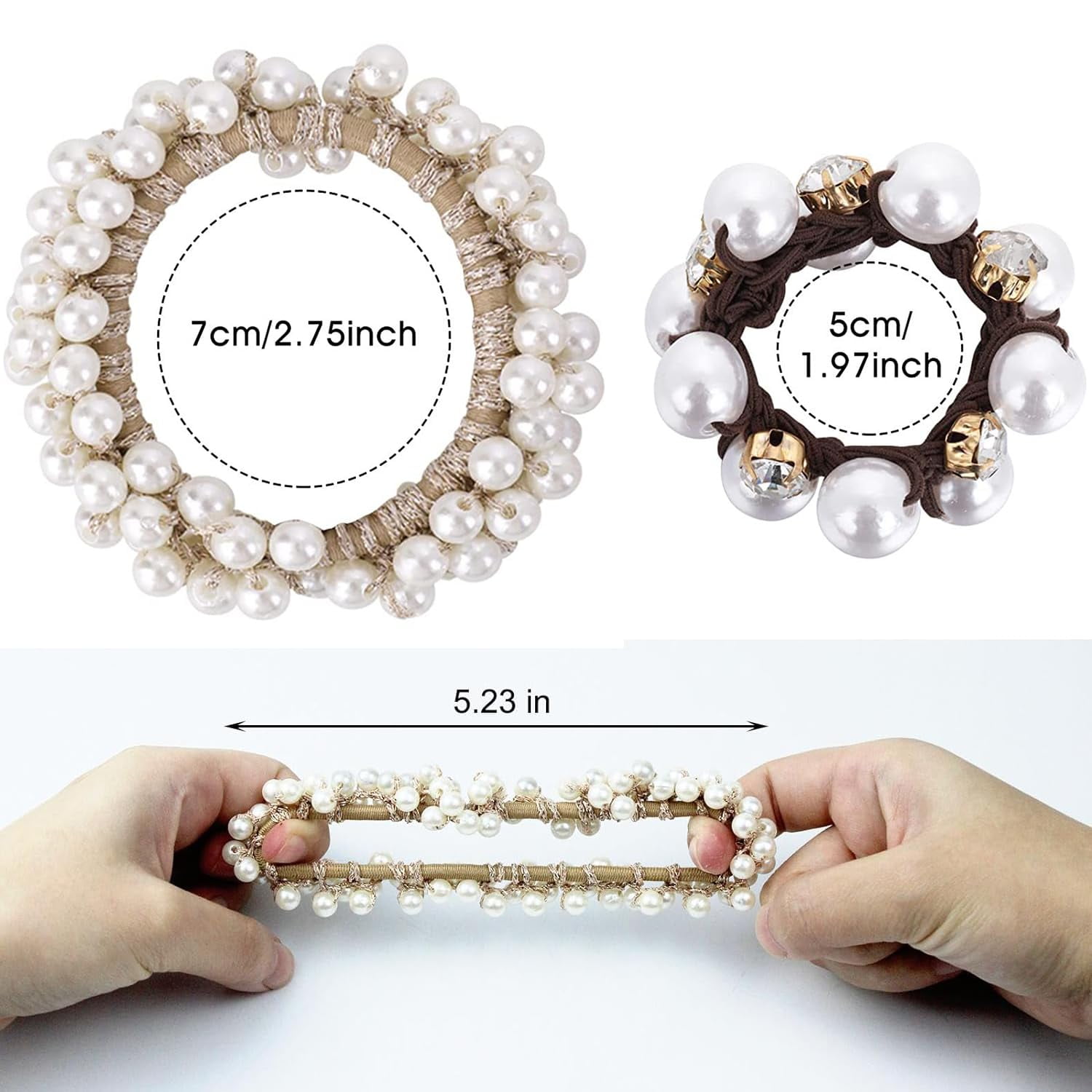 9Pcs Handmade  Pearl and Crystal Hair Accessories: Stretchy Scrunchies, Hair Bands, Ponytail Holders, and Hair Ropes for Women and Girls