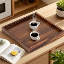 Extra Large Square Walnut Wood Tea Tray - Multi-Purpose Storage for Ottoman, Coffee Table, Living Room, Handcrafted, Non-Slip