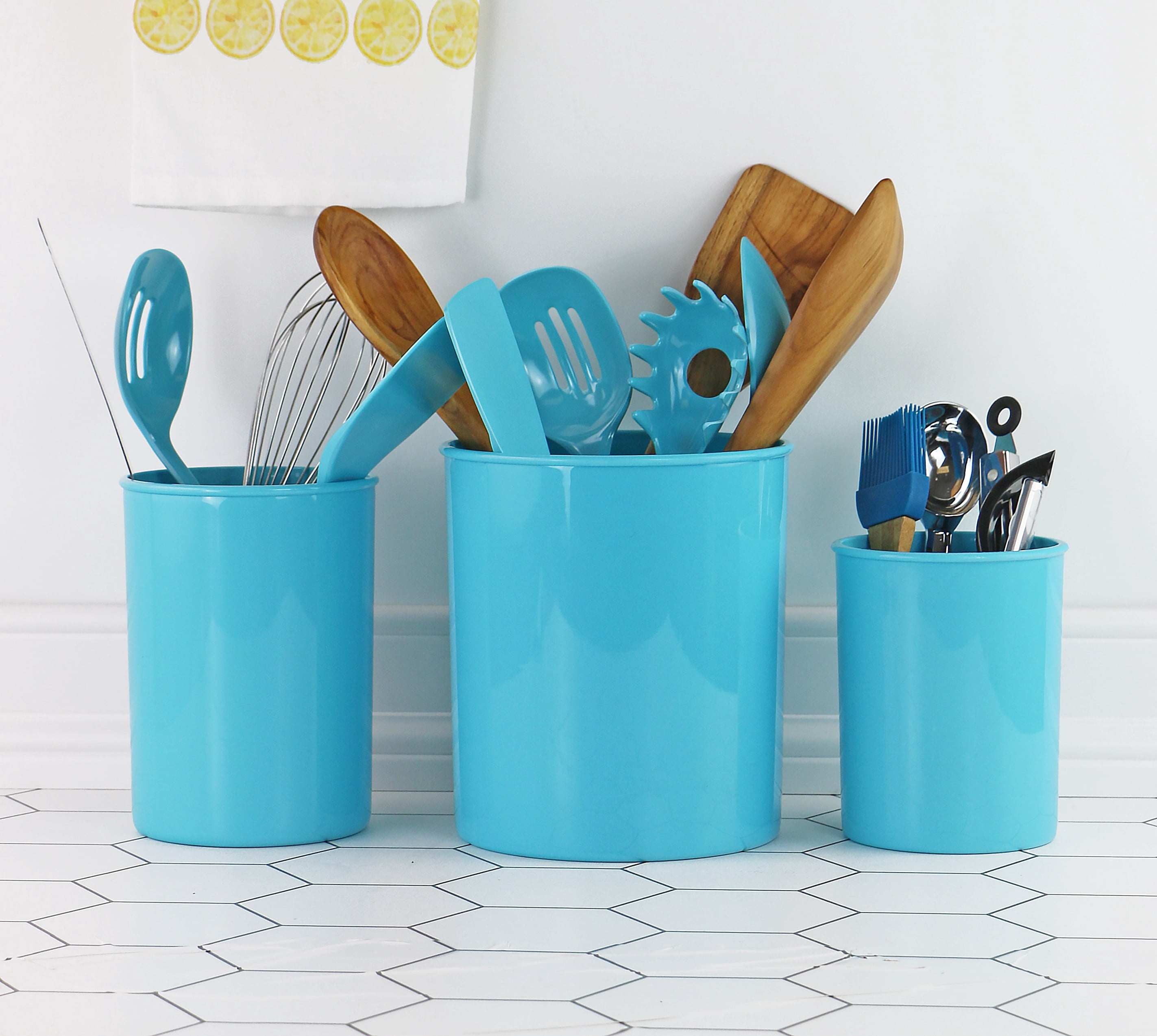 Durable Plastic Countertop Extra Large Utensil Crock/Holder, Turquoise