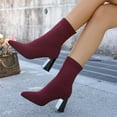 thumbnail image 5 of Women's Fashion Casual Knitted Sock Boots Square Toe Thick Heel Comfortable High Heel Winter Shoes for Outdoor and Indoor Wear, 5 of 9