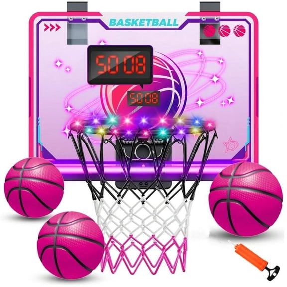 Pink Basketball Hoop For Girls Indoor, Basketball Set Sports Indoor Outdoor Game Toys Birthday Gifts For Girls Kids 5-12