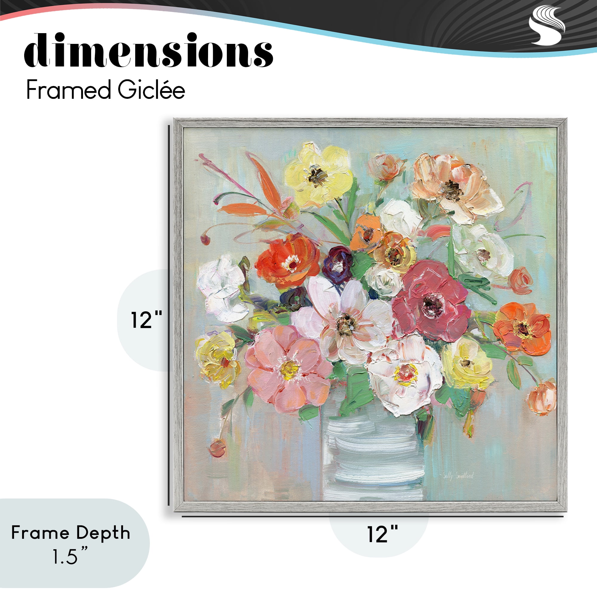 Stupell Industries Energetic Blossom Bouquet Gray Framed Giclee Art, design by Sally Swatland