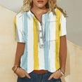 thumbnail image 3 of Women's Summer Blouses Casual Round Neck Stripe Short Sleeve Button Down Shirts Tops with Pocket, 3 of 5