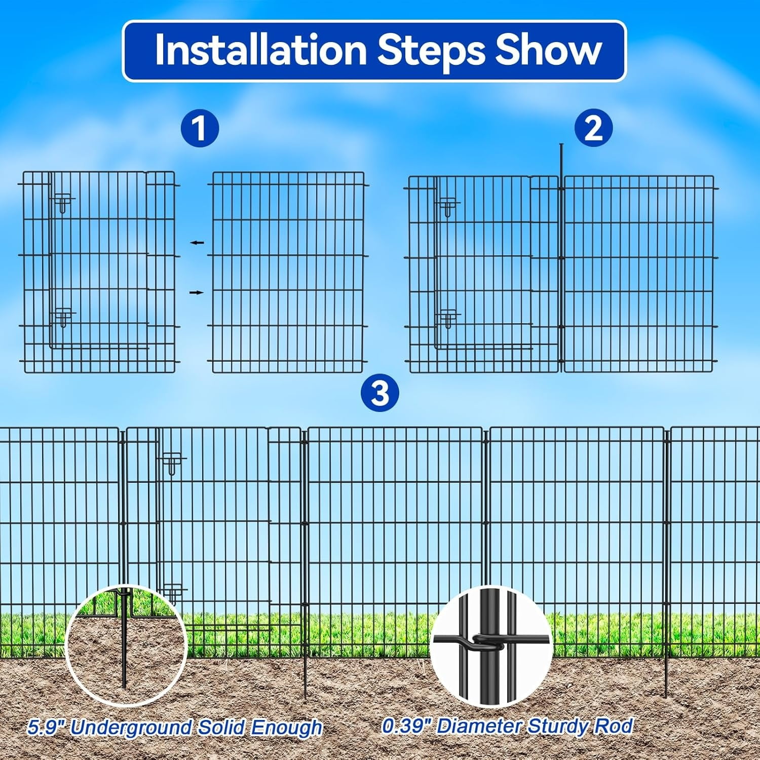 Decorative Garden Fence 6 Panels 13ft (L)×36in (H) Metal Garden Fences with 5 Panels + 1 Gate, Animal Barrier Rabbit Fence Rustproof Wire Temporary Dog Fencing Outdoor for Yard Lawn Patio
