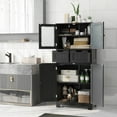 thumbnail image 2 of Costway Bathroom Floor Storage Cabinet Kitchen Cupboard with 2 Drawers & Glass Doors Black, 2 of 10