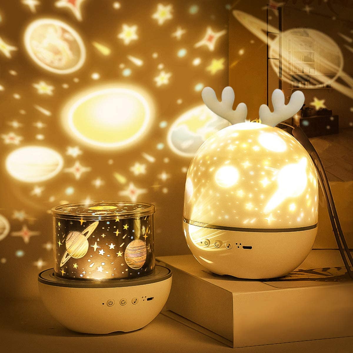 Musical Night Light,360 Rotating Star Lamp Baby Musical Lamp with Rechargeable Battery,12 Songs to Relax for Sleep Kids Babies Birthday Children Day Gift Black Black with Music 