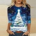 thumbnail image 2 of Feancey Funny Christmas Shirts for Women 3/4 Sleeve Plus Size Tops Novelty Xmas Tree Print Tunic Tees Loose Fit Casual Round Neck Blouse Blue L, 2 of 5