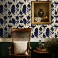 thumbnail image 5 of Whimsical Peel and Stick Wallpaper Navy Blue Cream Feather Symmetrical Boho Style Wall Mural 17.7in x 9.8ft Self Adhesive Removable Wall Paper Renter Friendly Wallpaper for Kids Bedroom Studio, 5 of 8