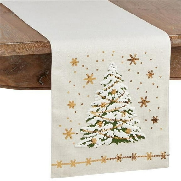 Saro Lifestyle 8970.W1372B 13 x 72 in. Christmas Tree Table Runner, White