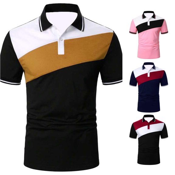 Afdoent Mens Polo Shirts Summer Color Block Lapel Short Sleeve Shirt For Casual And Outdoor Wear Fashion Mens Shirts