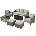 thumbnail image 2 of ODELIO 7-Piece All-Weather Willow Outdoor Conversation Set, 55000 BTU Fire Pit Table, Multifunctional Patio Set for Porch, Terrace & Backyard, 2 of 9