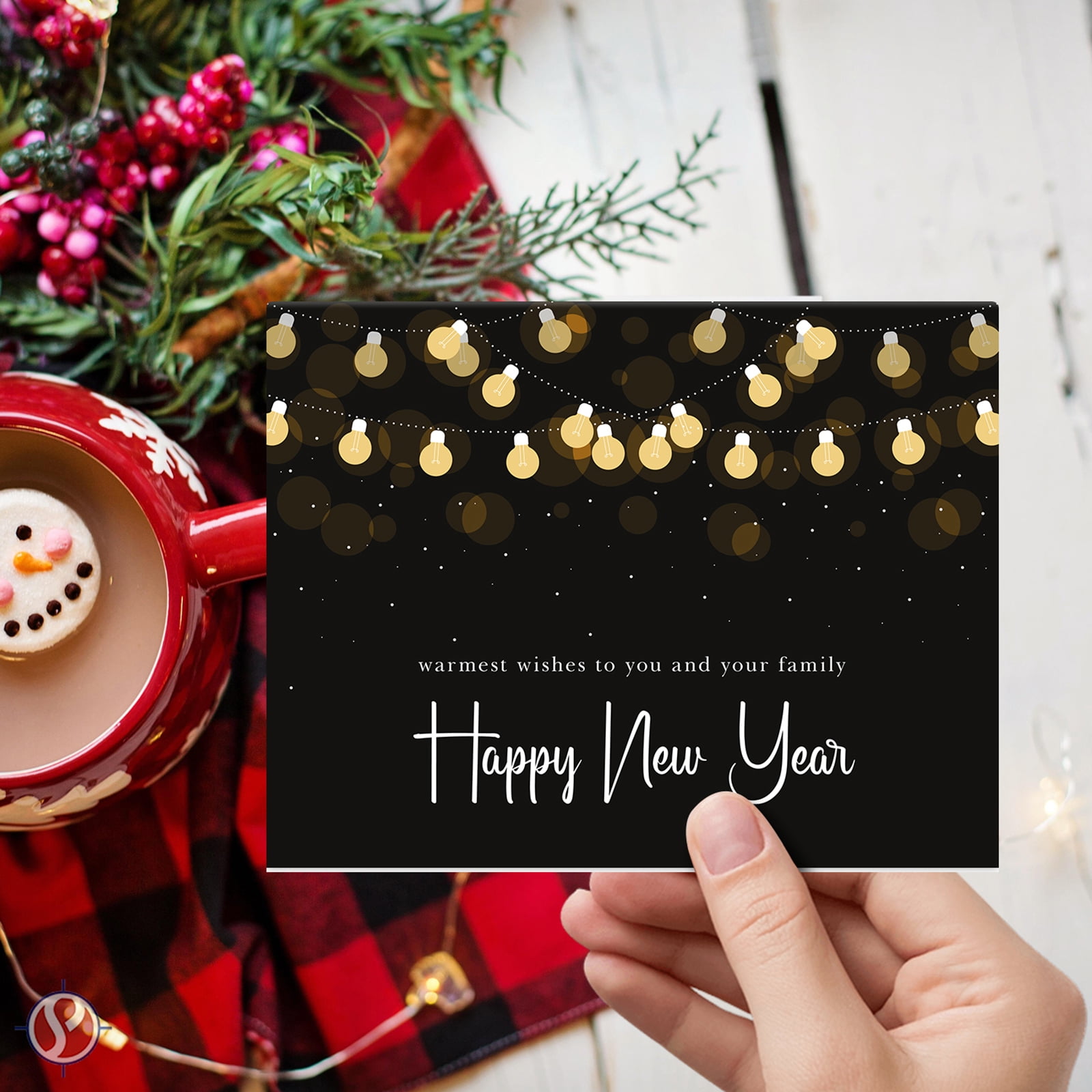 Warmest Wishes to You and Your Family, 2026 Happy New Year Greeting Cards – Christmas Xmas Holiday Business, Party Invitations and Thank You Cards – 4.25" x 5.5" – 25 per Pack