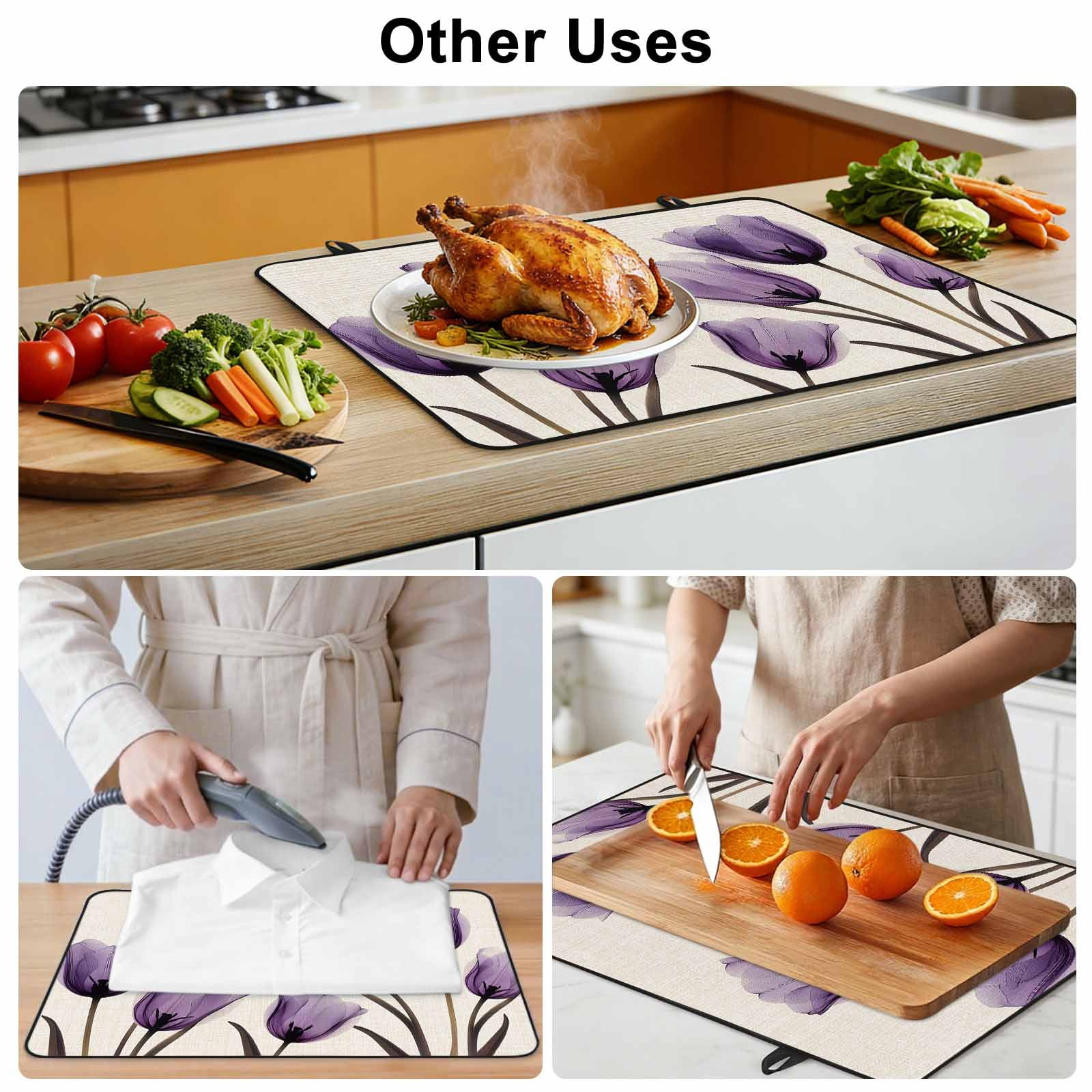 Purple Tulip Flower Stove Top Cover for Electric Stove, Heat-proof & Non Slip Glass Top Stove Cover Protector, Aesthetics Farmhouse Floral Plant Kitchen Flat Cooktop Rubber Mat 24x21 Inches