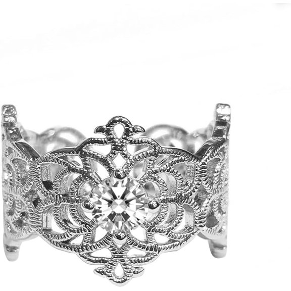 Antique Gold Lace Flowers Cocktail Rings for Women Cubic Zirconia Diamond Statement Wedding Party Engagement Stackable Ring Open Adjustable Middle Finger Band Comfort Fit Jewelry for Wife Mom