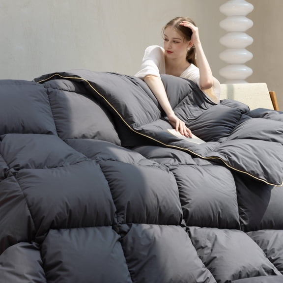 Goose Down Comforter All Season-Ultra Soft and Cozy Noiseless Duvet Insert with Egyptian Cotton Cover, Fluffy Warm Comforter