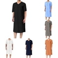 thumbnail image 6 of Men Muslim Clothing Short Sleeve Jubba Saudi Arab Long Kaftan Thobe Loose Robe, 6 of 7