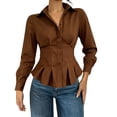 thumbnail image 2 of IUYRTFE Women's Button Down Peplum Shirt Long Sleeve Collared Slim Fit Elegant Workwear Blouse, 2 of 8