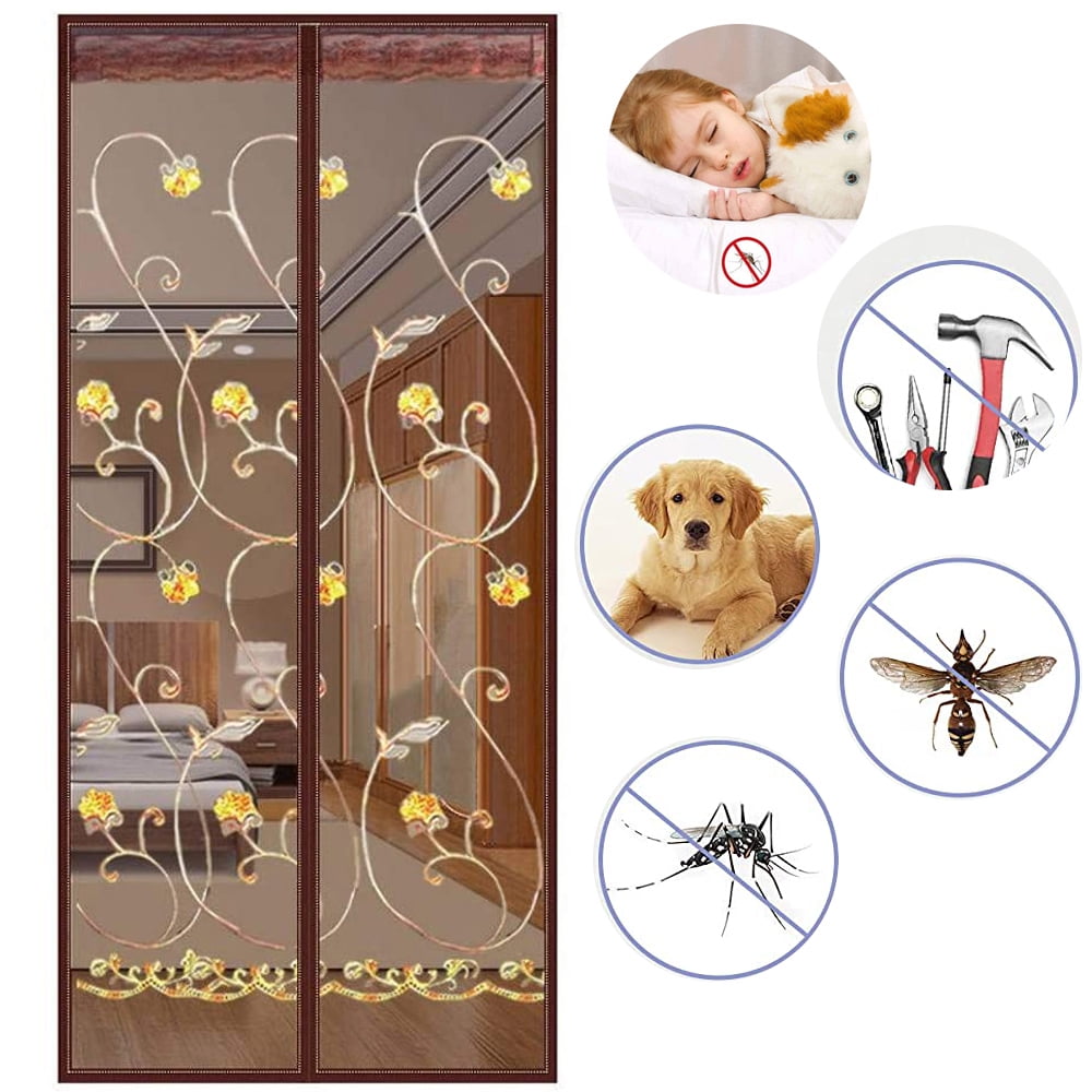 Brown GUODIU Fly Screens for Doors Magnetic 70x190cm Polyester Mesh Curtain Auto CloseKeep Insects Out for Front Door and Home Outside Kids/Pets