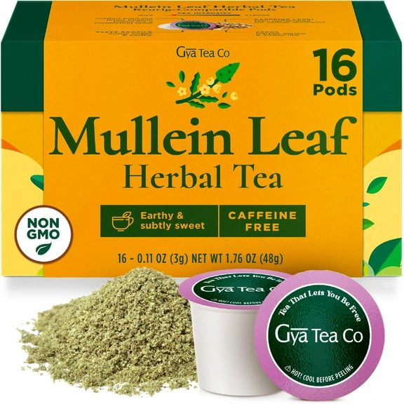 Gya Tea Co Mullein Leaf Herbal Tea K-Cups (16ct) - Caffeine-Free Pods, Keurig Compatible