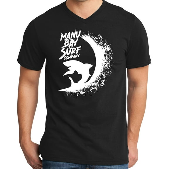 Mens Manu Bay Surf Company WHITE SHARK Surfer T-shirt, Extra-Small Black