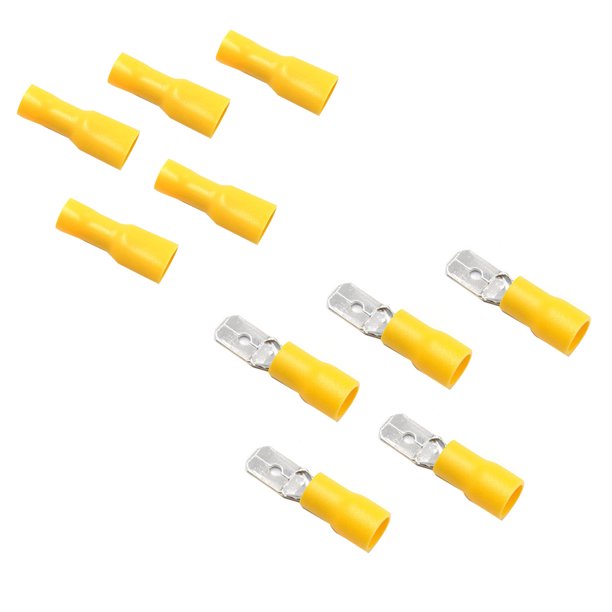 200PCS FDD/MDD 6.3Mm Terminal Yellow Female Male Spade Insulated