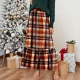 thumbnail image 2 of Women Plaid Print Maxi Skirt Elastic Waist Long Skirt Casual Loose Fit Tiered Design Comfortable Style Orange S, 2 of 6