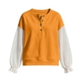 thumbnail image 7 of Hxshgdsn Womens Henley Sweatshirt with Sheer Patchwork Puff Sleeves Casual Pullover Top Summer Daily Wear(Orange/L), 7 of 7