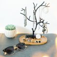 thumbnail image 2 of Navaris Metal Jewelry Tree Stand - Organizer Hanger Display Holder with Bamboo Dish Base to Store Necklaces, Bracelets, Rings, Accessories, 2 of 7