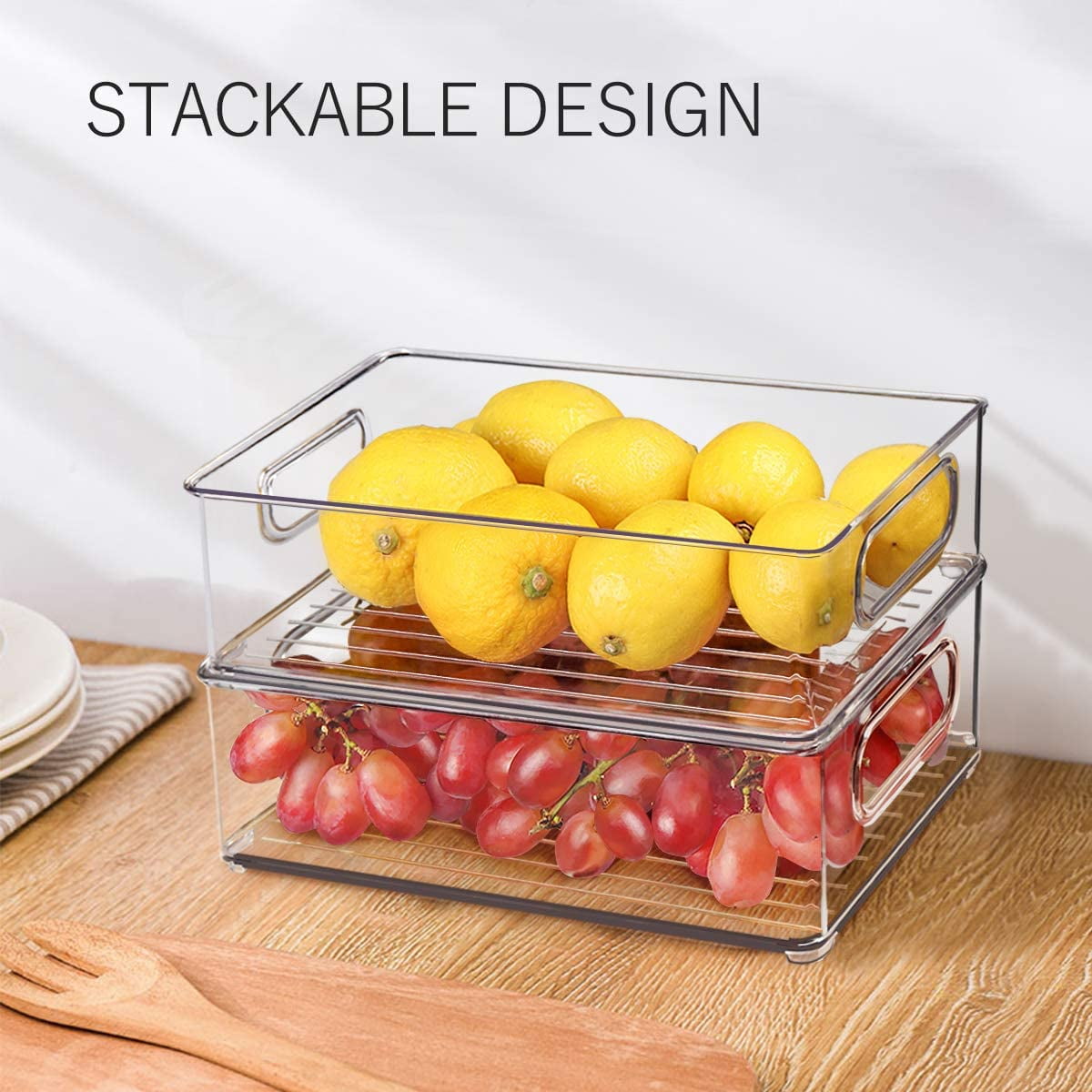 2piece stackable refrigerator storage box, transparent kitchen storage