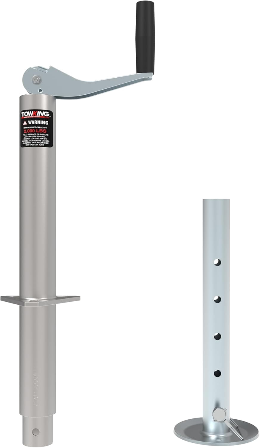TOWKING A Frame Trailer Jack with Drop Leg, 15" Vertical Travel, 2000 lbs, for RV, Trailer and More, Silver