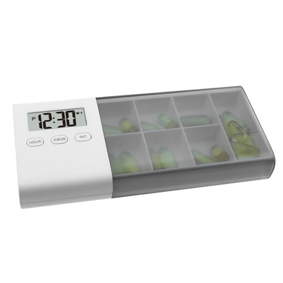 Pastillero separado a prueba de polvo, pastillero, caja, temporizador electrónico, reloj despertador Tomshoo Gris