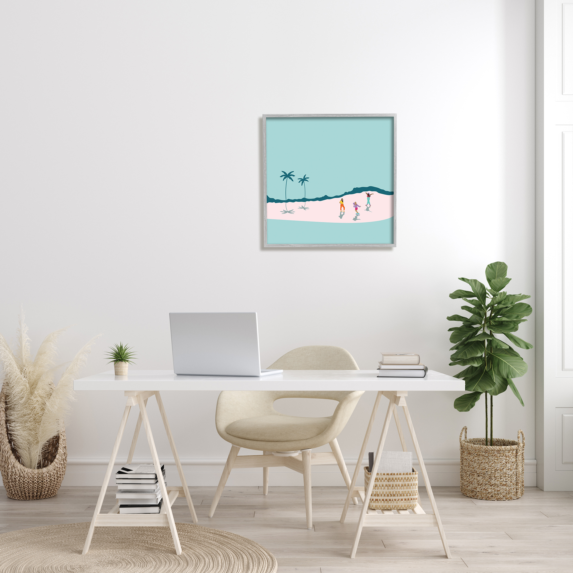Stupell Industries Roller Derby Girls Minimal Tropical Coast Landscape, 24 x 24, Designed by Make Much Studios