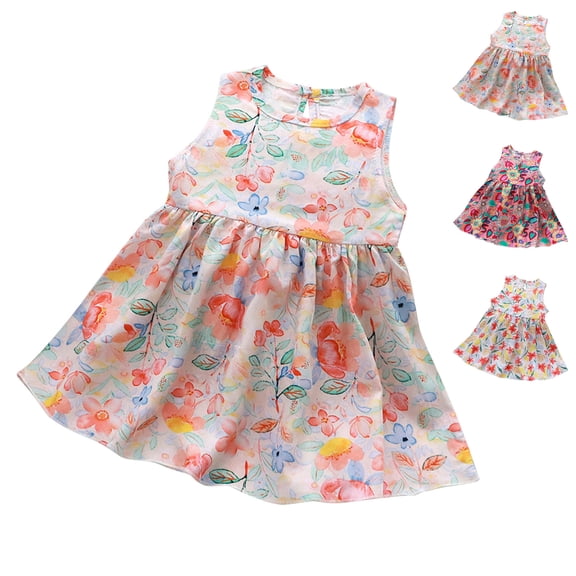 QSXADF Girls' Summer Casual Floral Dress Summer Toddler Baby Sleeveless Dress Graphic Print Children's Clothing Summer Outfits