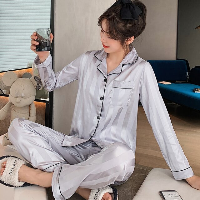 QWZNDZGR Pajamas For Men Home Clothes Suit Silk Satin Sleepwear Longsleeve  Pajama Sets Winter Sleep Tops Pants Large size Male Loungewear 