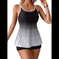 thumbnail image 2 of Traje de Baño de Dos Piezas para Mujer, con Control de Abdomen, Fluido, Camiseta Sin Mangas y Pantalones Cortos, Talla L, y Negro, 2 of 8