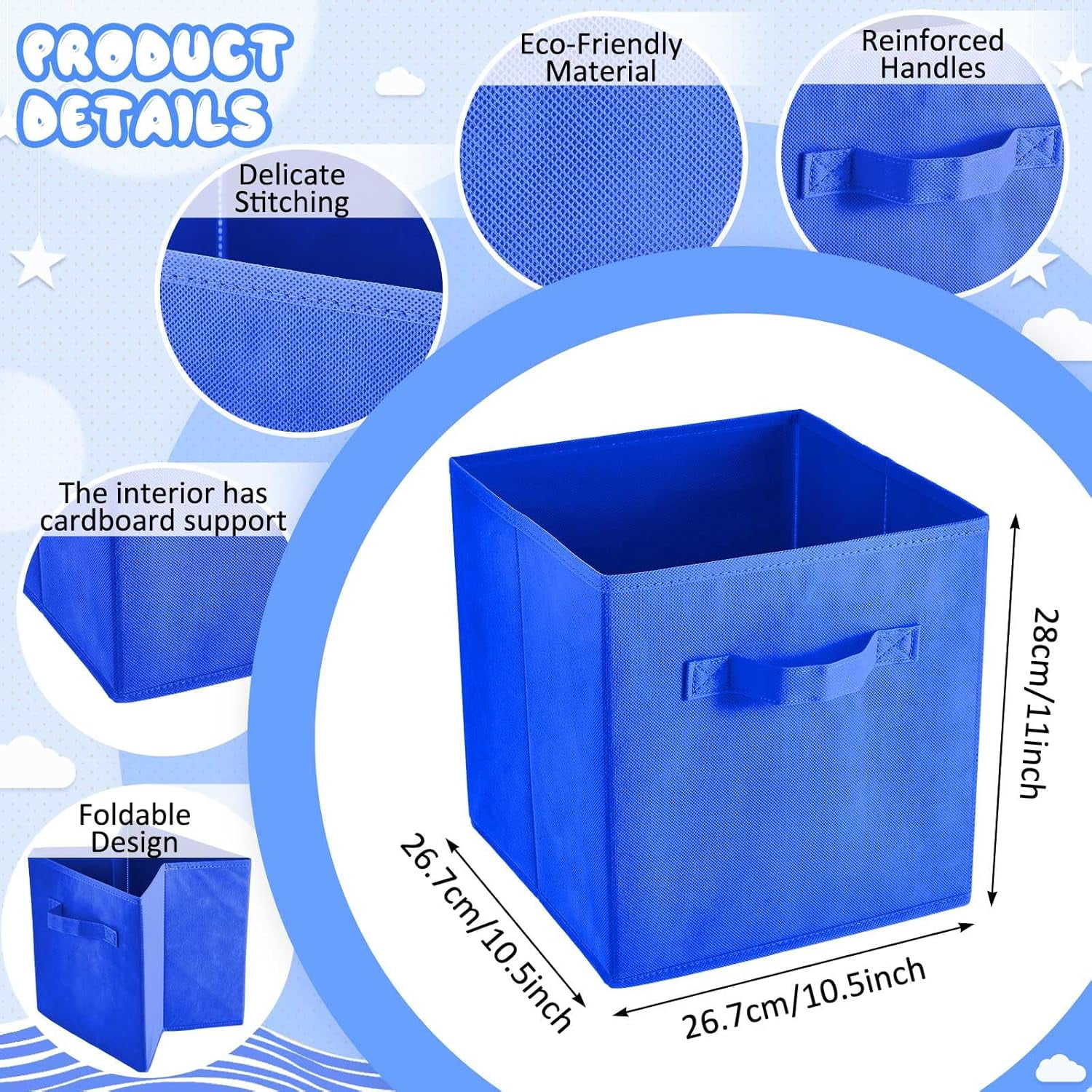 12 Pcs Cube Storage Bin 11'' Fabric Storage Cubes Colorful Bins Foldable for Organizer Boxes Fabric Boxes for Shelf(Red, Orange, Blue, Yellow, Green, Purple)