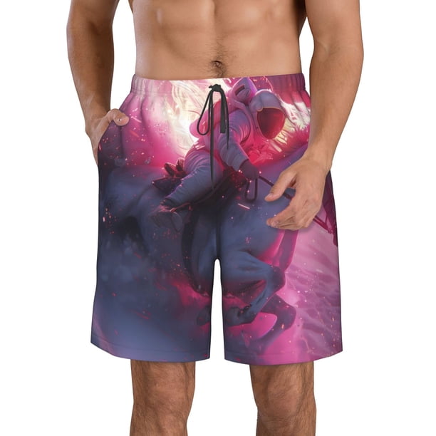 Fotbe Astronaut Riding Fiery Horse Trajes de Baño Estampados para Hombre, Shorts de Verano de Secado Rápido, Ropa de Playa, Bañadores-Large