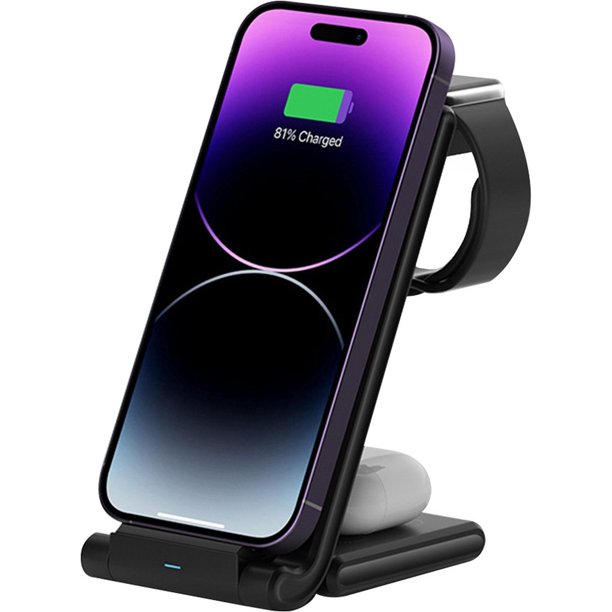 Cargador inalámbrico - Estación de carga inalámbrica plegable 3 en 1 - Compatible con iPhone 15/14/13/12 Series, Apple Watch 9/8/7/6/5 y AirPods Pro/3/2/1 - Negro