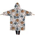 thumbnail image 2 of Oversized Wearable Blanket Hoodie,Striped Baseball Items Pattern Sherpa Blanket Hoodie with Super Pockets,Super Warm Fuzzy Pullover for Women & Men, 2 of 6