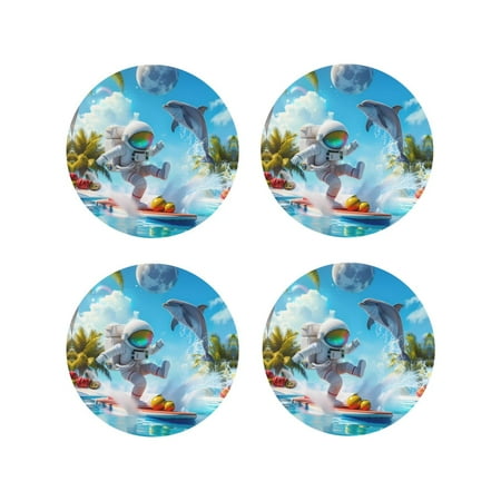 

Leather Coasters with Heat-resistant for Drinks Astronaut Tropical Dolphin -标题2 Round Shape