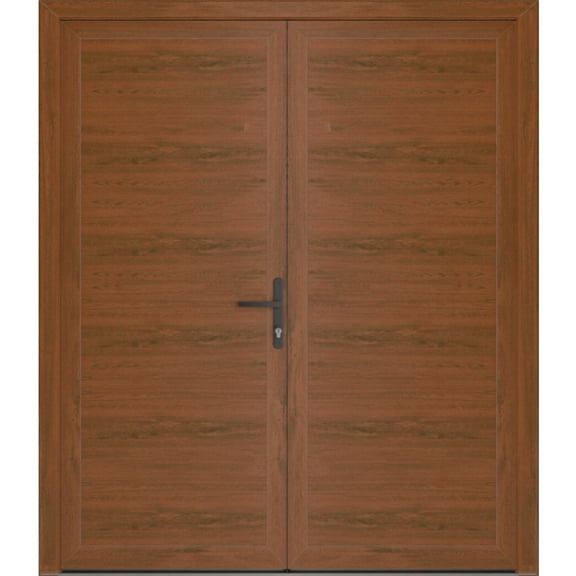 Front Exterior Prehung Metal-Plastic Double Doors / MANUX 8111 Walnut / Office Commercial and Residential Doors Entrance Patio Garage 72 x 80