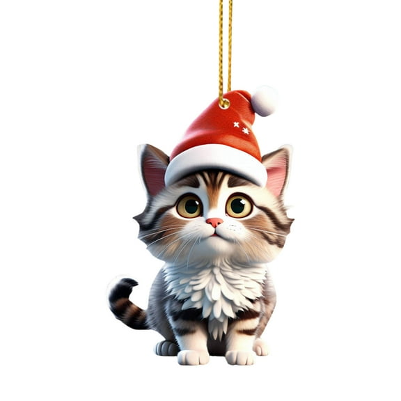 Holloyiver Cartoon Cat Decorative Hanging Ornaments for Christmas Tree, Cute Hatted Mini Cat Acrylic Xmas Hanging Ornament, Mini Gifts for Christmas Tree Farmhouse Outdoor Indoor Decor