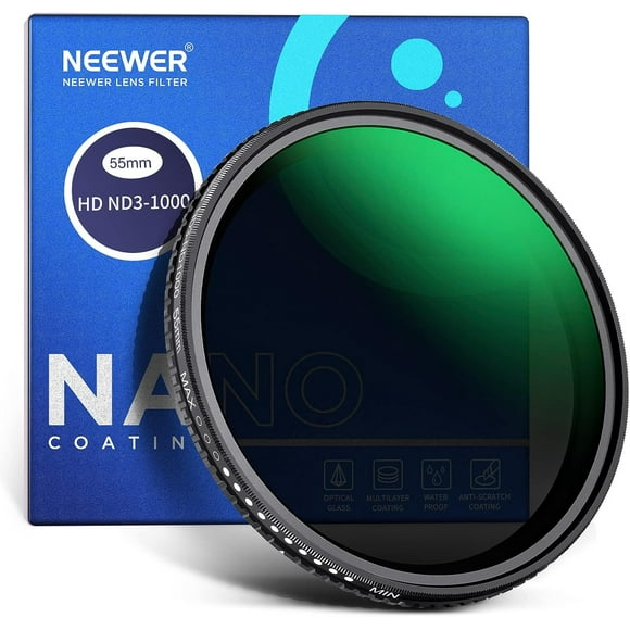 Filtre ND Variable de 55 mm ND3-ND1000, Filtre de Densité Neutre à Butées Limitées 1,5-10 avec Verre Optique HD et Double